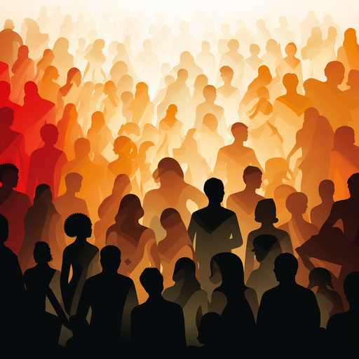 Crowd illustration in the style of Chiaroscuro Art, on white background