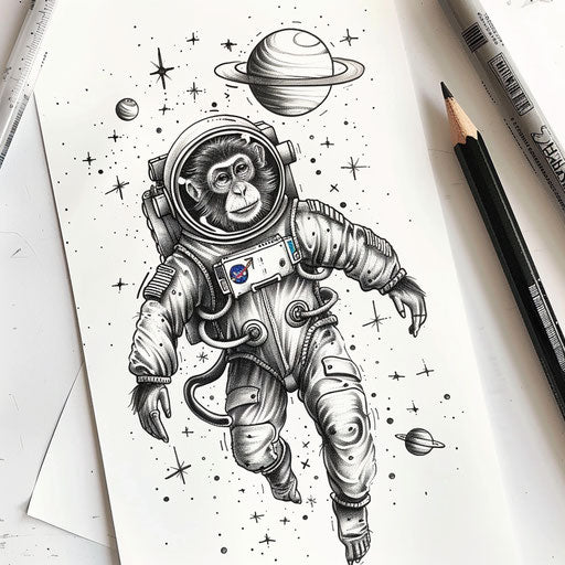 Astronaut Monkey in Space with Cosmic Tattoo