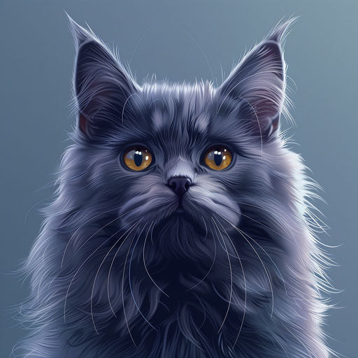 Realistic cartoon cat on flat indigo background
