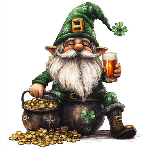 St. Patrick's Day Gnome with Irish flag and pot of gold