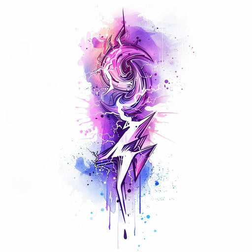 Vibrant flat tattoo sketch of a lightning bolt with magical aura