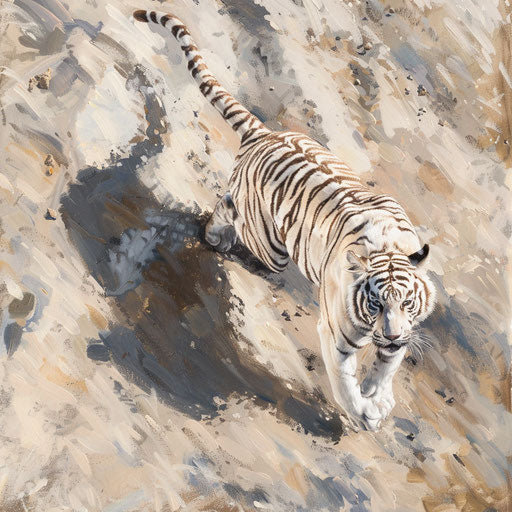 White tiger exploring vast savannah in natural habitat