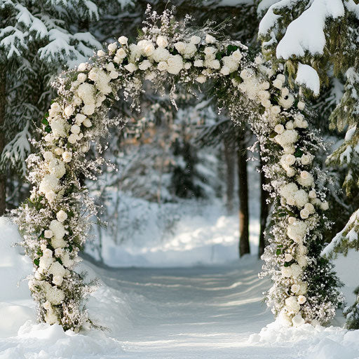 Winter wedding arch with mistletoe and white flowers