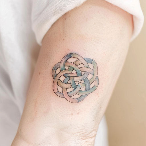 Delicate Celtic knot tattoo with pastel shades