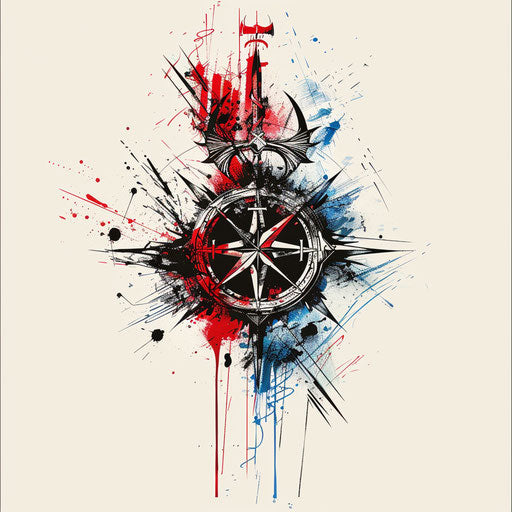 Sports-themed tattoo sketch of a Viking compass in team colors