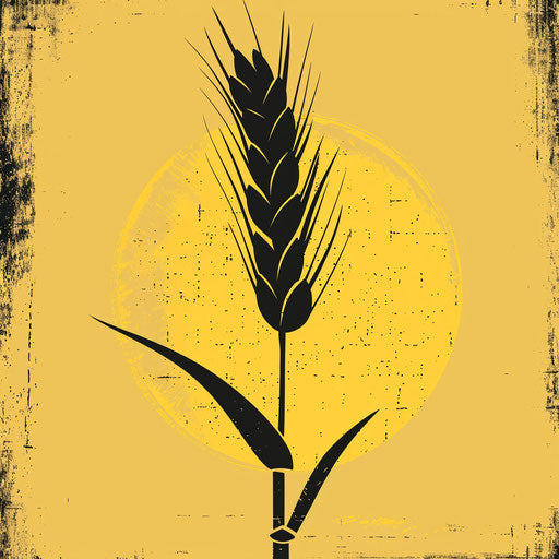 Farm logo with hand-drawn wheat stalk on yellow background