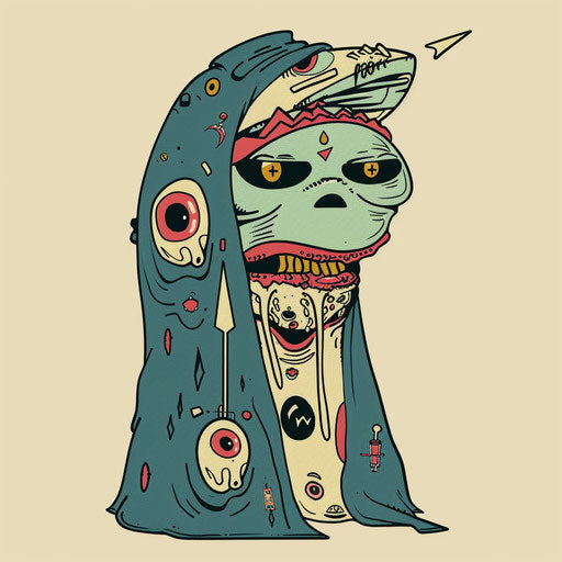 Lively flat tattoo sketch of a hood with cartoon features