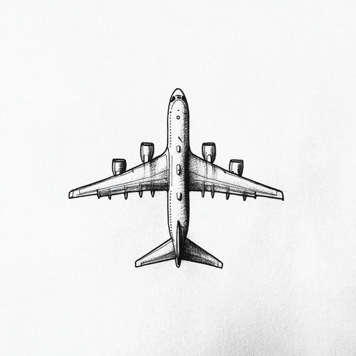 Minimalist airplane tattoo sketch on white background