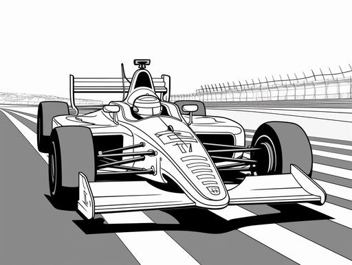 Coloring racing car, precisionist style, detailed piles