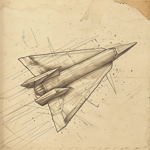 Rustic tattoo sketch of a paper airplane with vintage woodcut textures