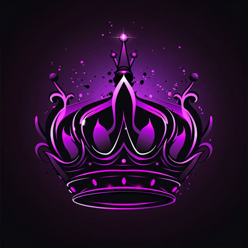 Crown logo in purple and black with an elegant background