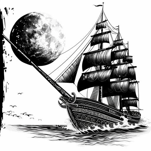 Ornate depiction of a Greek trireme ship sailing