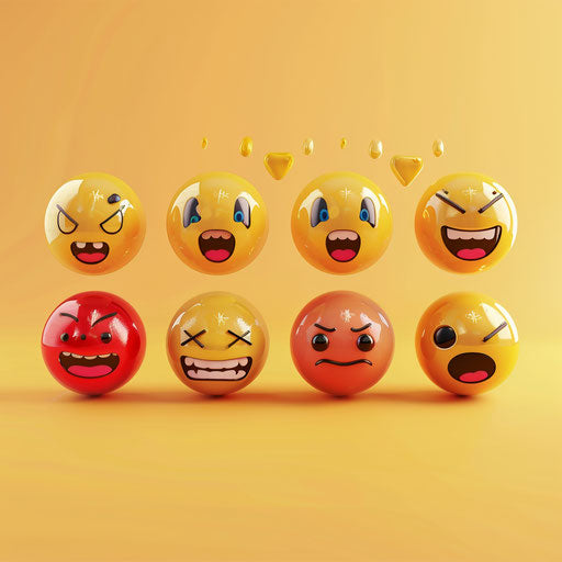 Emoticions for the office, kitchen, workplace, classroom, home, ipad, iphone, in the style of melting, humanistic empathy