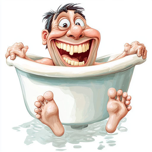 Humorous caricature of a bath caricature with human characteristics