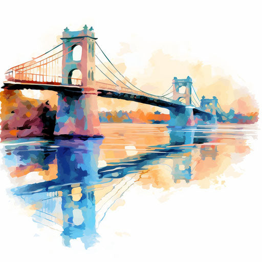 Bridge clipart in the style of Impressionistic Art, on white background
