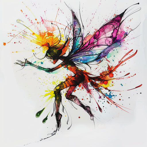 Abstract fairy tattoo with splashes of color