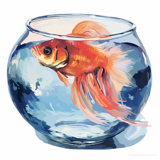 Fishbowl clipart in the style of oil painting, on a white background