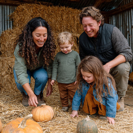Cheerful family scene with children and nature