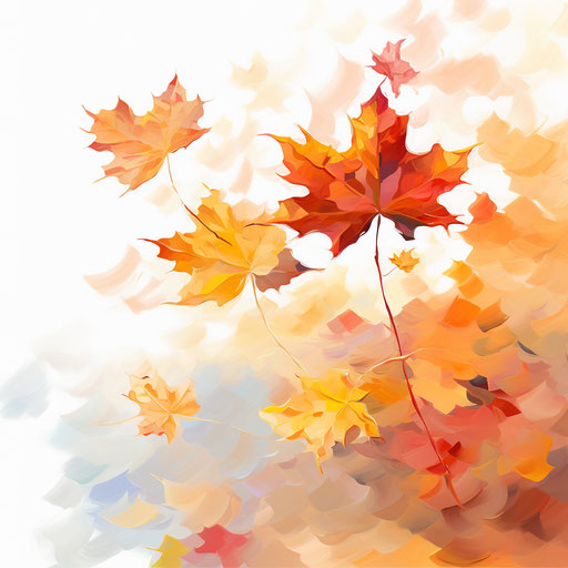 Autumn leaves in Impressionistic Art style, on white background