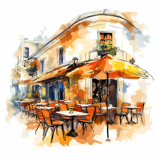 Restaurant illustration in the style of Impressionistic Art