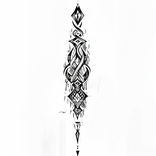 Graphic design of unalome tattoo with tribal influences