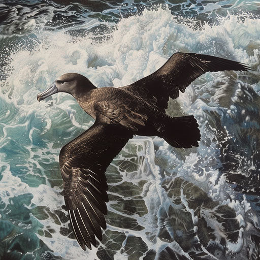 Black-footed albatross in white foam