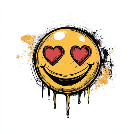 Beautiful clipart style flat tattoo sketch of smiley face with heart eyes on pure white background