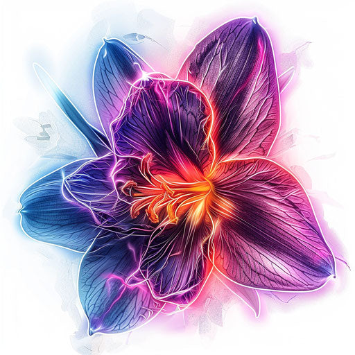 Neon narcissus flower tattoo on white digital canvas