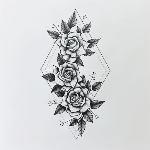 Illustration of floral-themed triangle tattoo with delicate roses