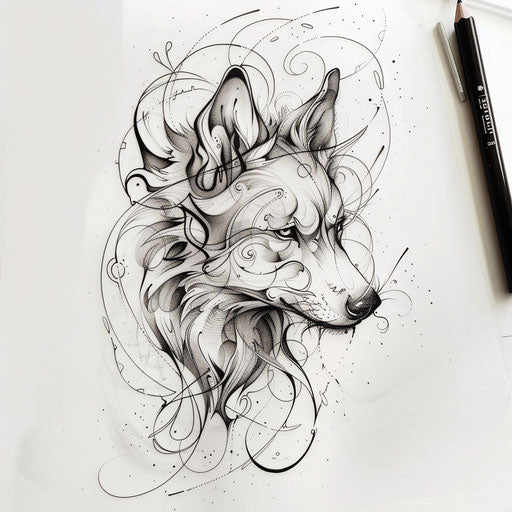 Elegant tattoo sketch of a lobo with delicate curves and soft gradients