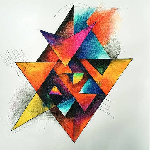 Abstract geometric triangle tattoo drawing with vibrant colors