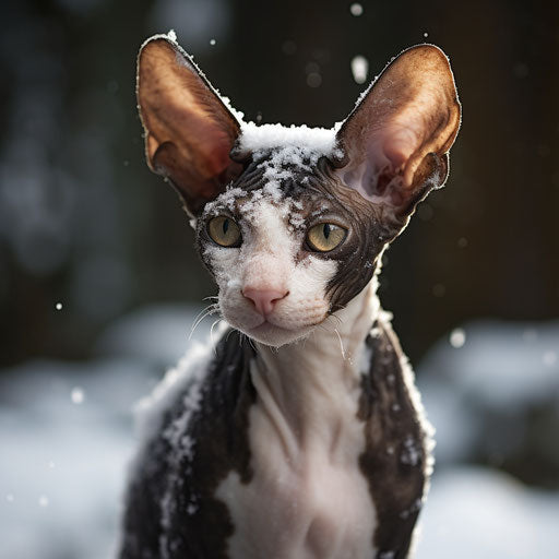 Cornish rex in the snow