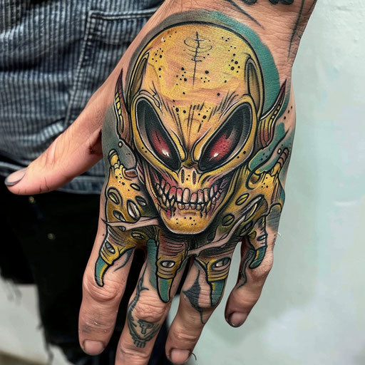 Alien knuckle tattoos, Humberto Ramos style