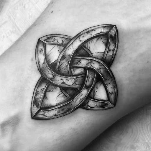 Celtic knot tattoo, shadow and light interplay, grayscale