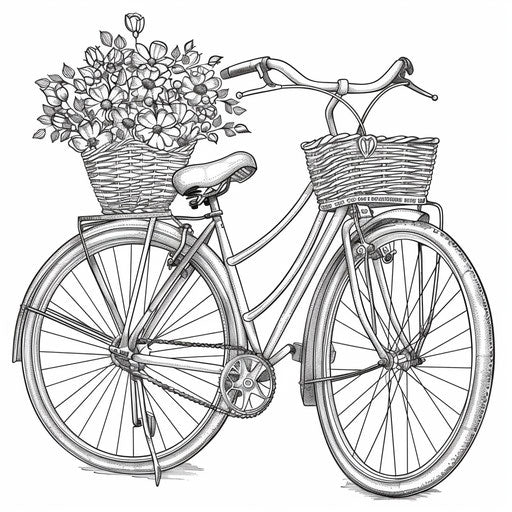 Vintage bike with wicker basket full of flowers