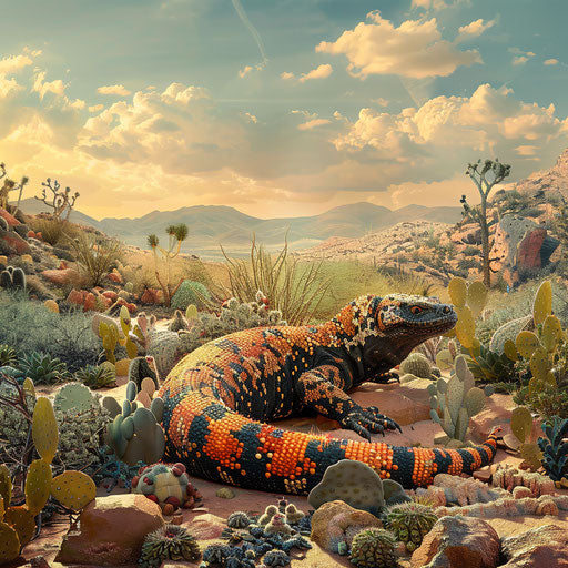 Gila monster in a fantastical desert landscape