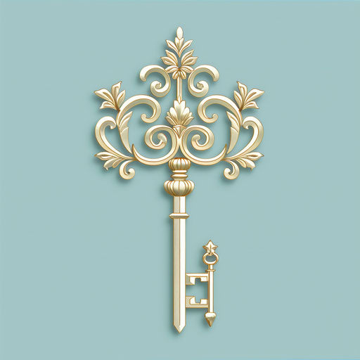Beauty logo with vintage key emblem on pastel blue background