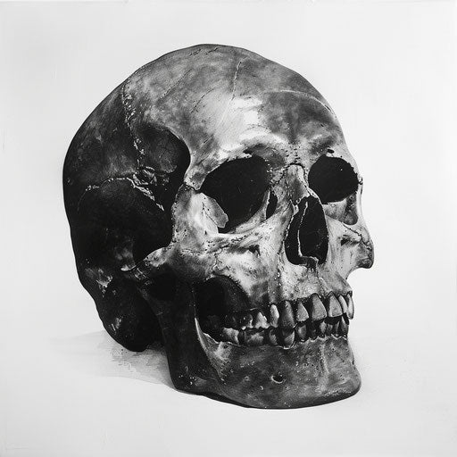 Black and white skull, academic realism: lifelike accuracy