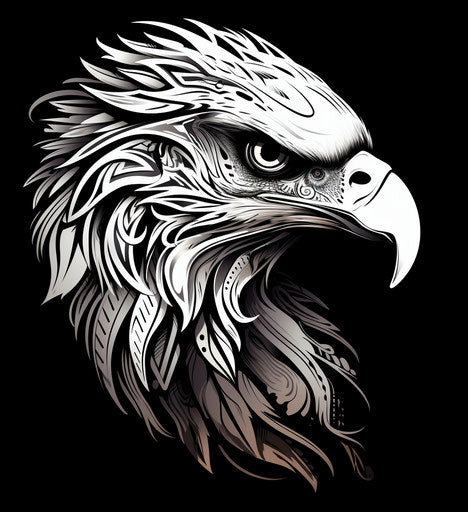 Tribal tattoo with eagle head in sculptural engraving style