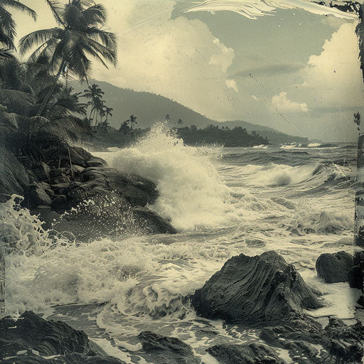 Palolem Beach, India with dramatic waves crashing against the rocky shore