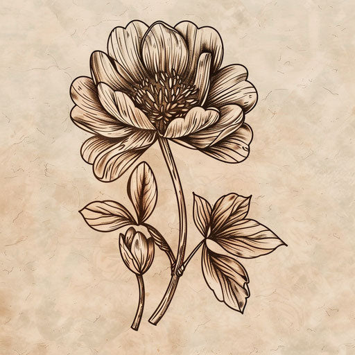 Rustic tattoo sketch of a clover with vintage woodcut style details