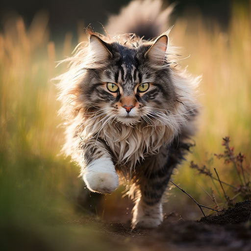 Norwegian forest cat running