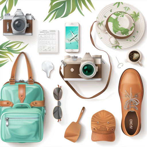 Realistic travel clipart on flat white background