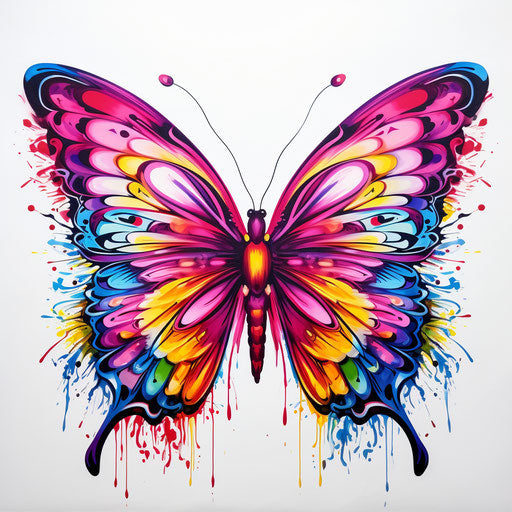 Colorful butterfly on white background, tattoo-inspired style