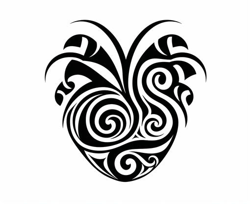 Maori tattoo, tribal art in black and white, serpentinata style