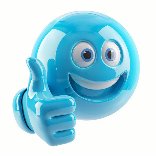 Blue emotiball with grinning hand thumb up