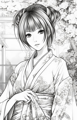 Japanese anime girl in kimono, goblin academia style