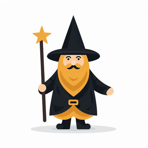 Minimalist wizard illustration, on a white background