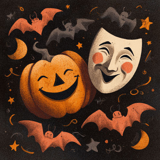 Playful Halloween Vibes with Smiling Pumpkin and Masks