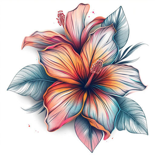 Luxurious Hawaiian exotic bloom in flat tattoo style